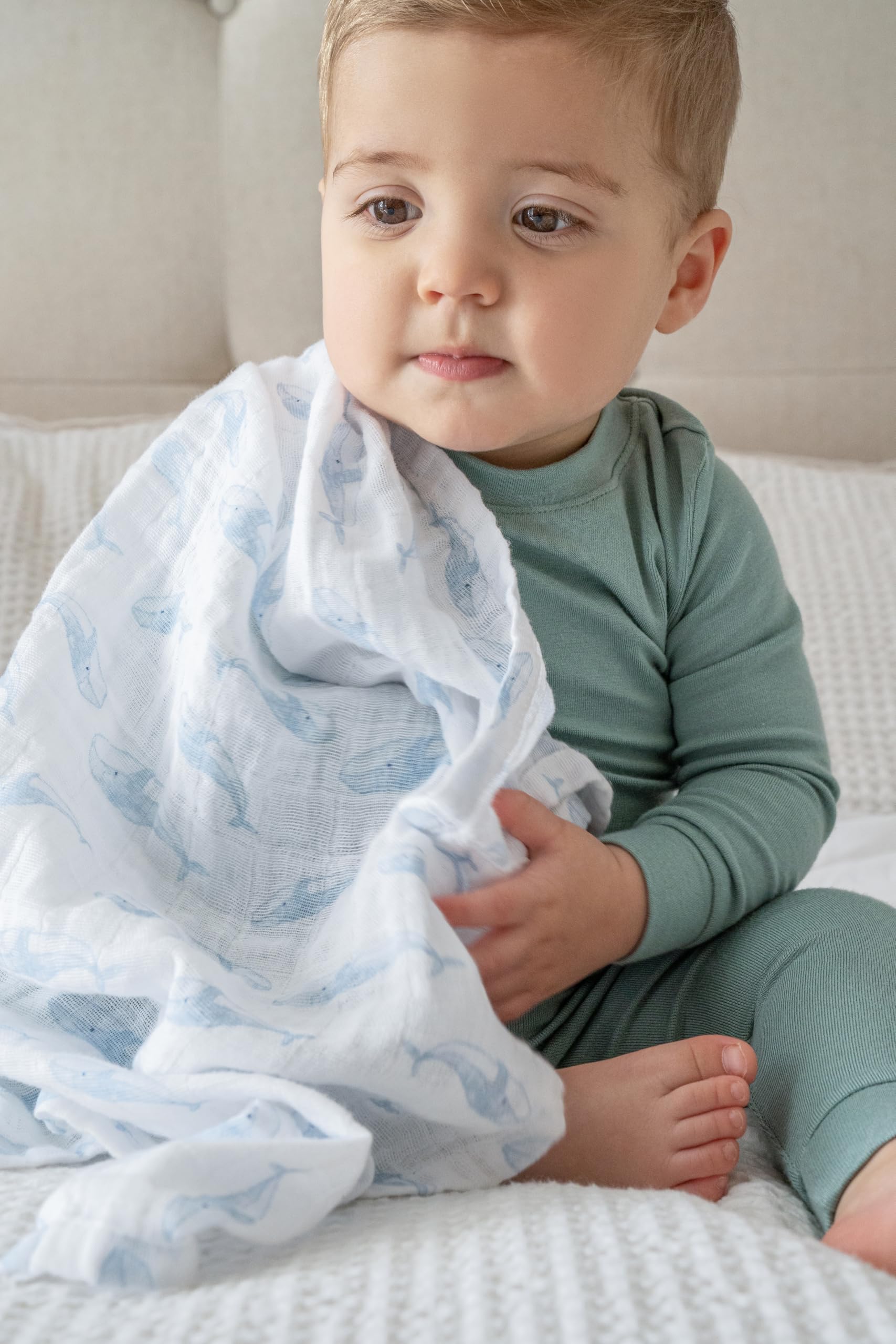 aden + anais Oceanic muslin swaddle oversized 47x47 inches for many uses.