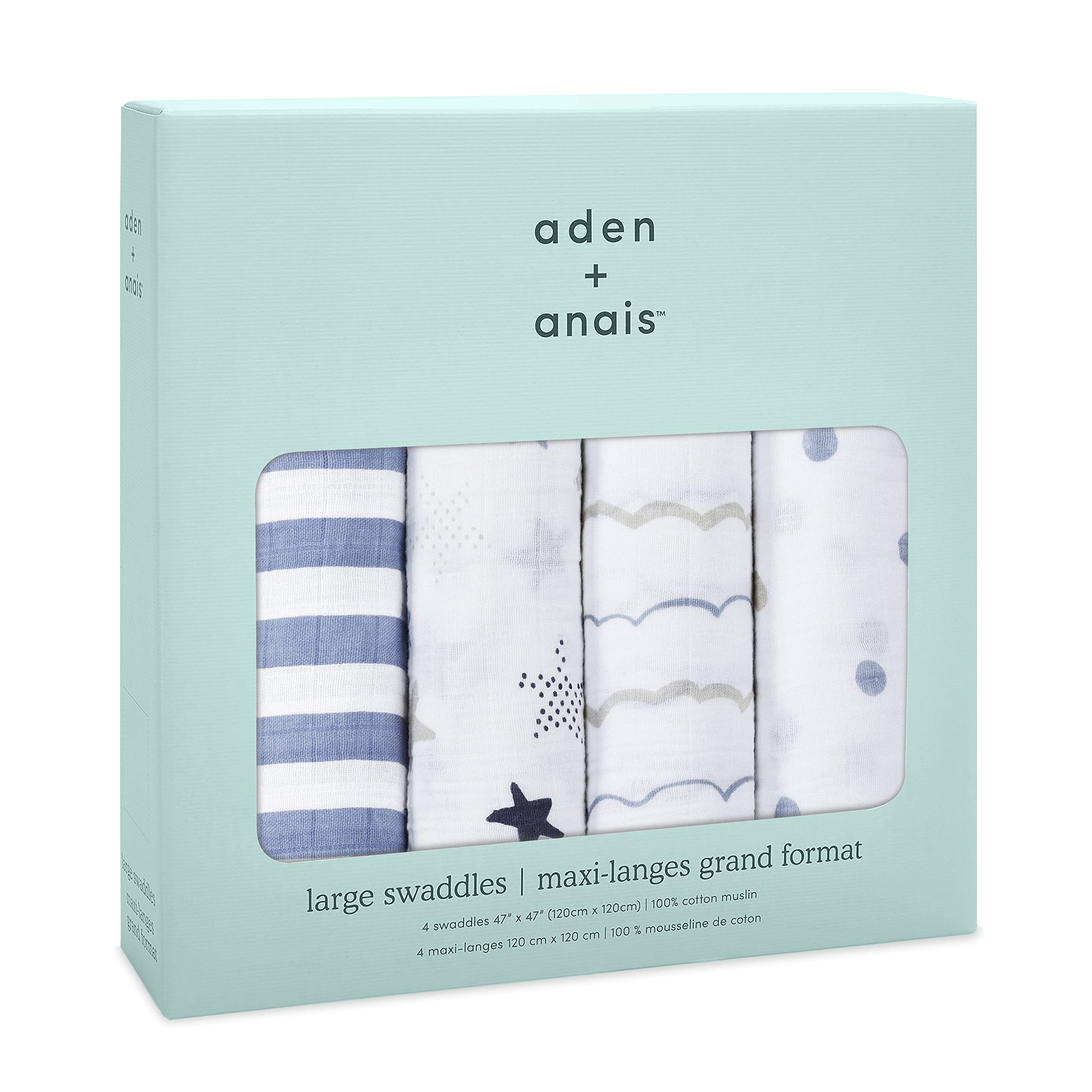 aden + anais Rock Star swaddle blanket bundle showing versatility as receiving blanket