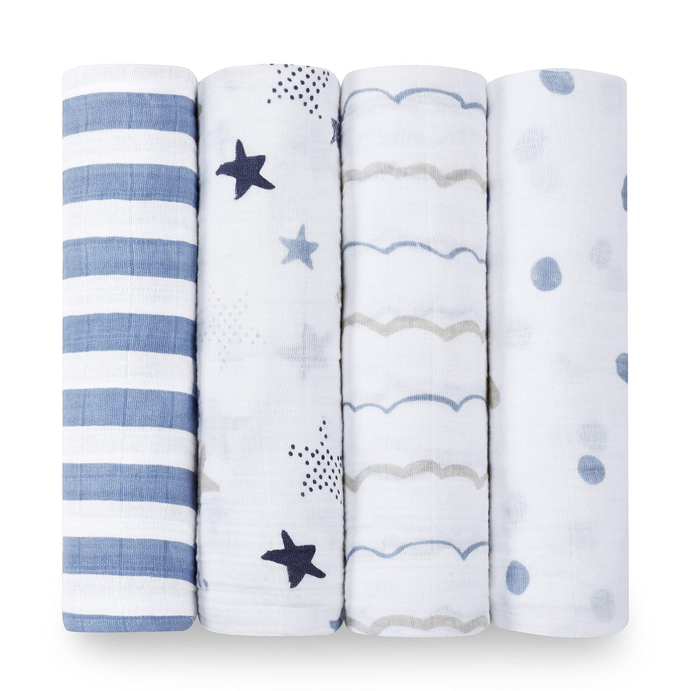 aden + anais Rock Star swaddle blanket folded for breathable night comfort