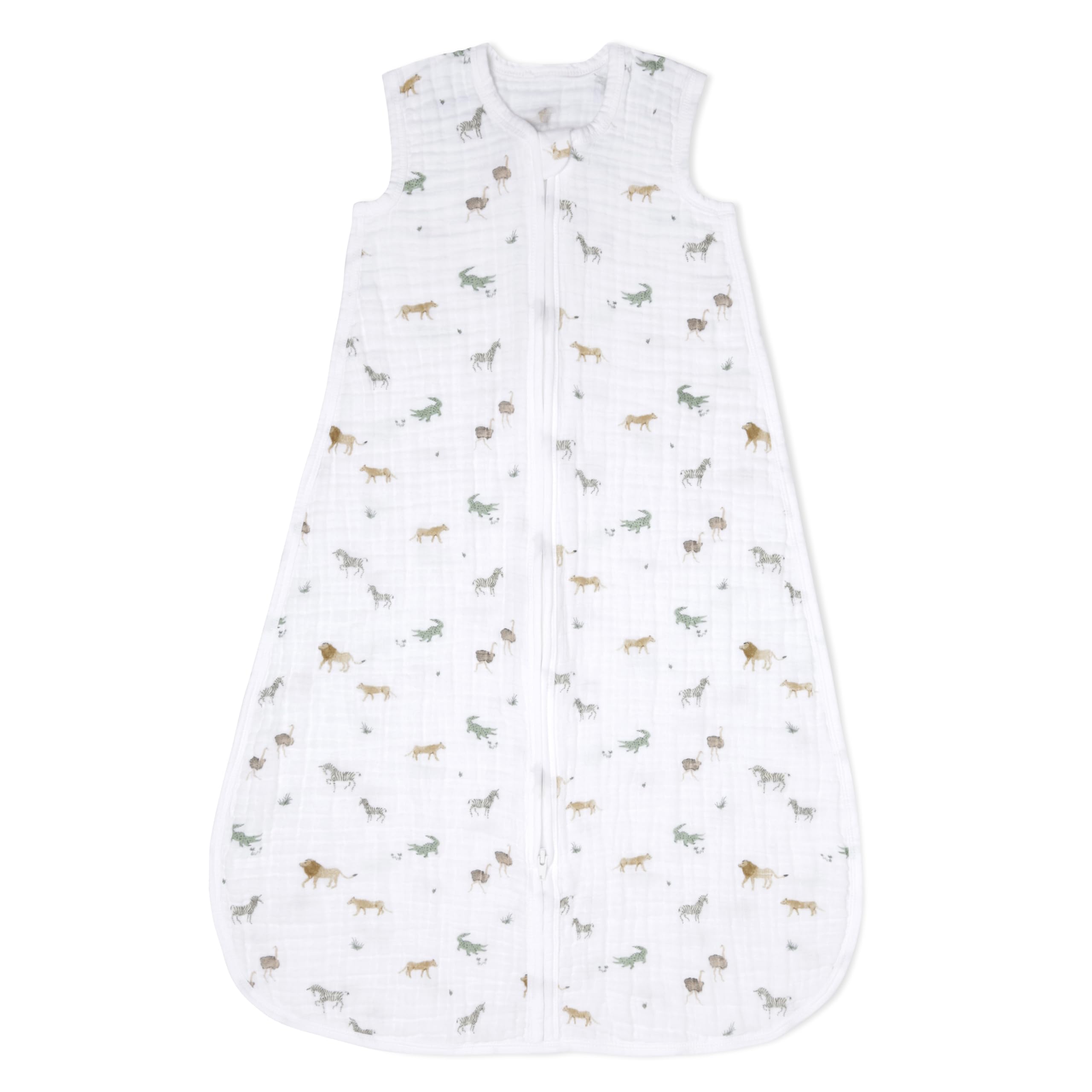 aden + anais Safari Dreams sleeping bag worn as wearable swaddle for cozy, safe sleep