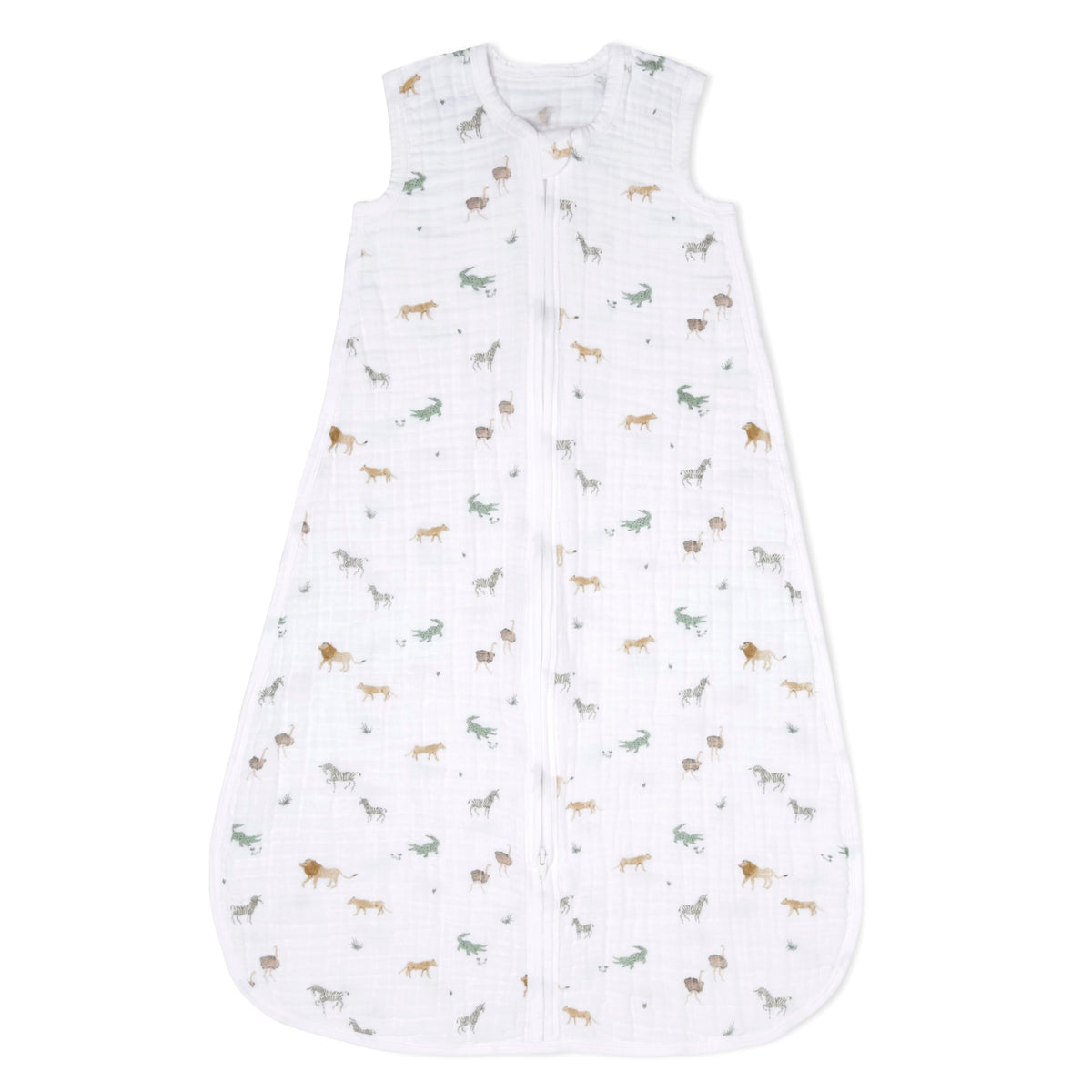 aden + anais Safari Dreams sleeping bag worn as wearable swaddle for cozy, safe sleep