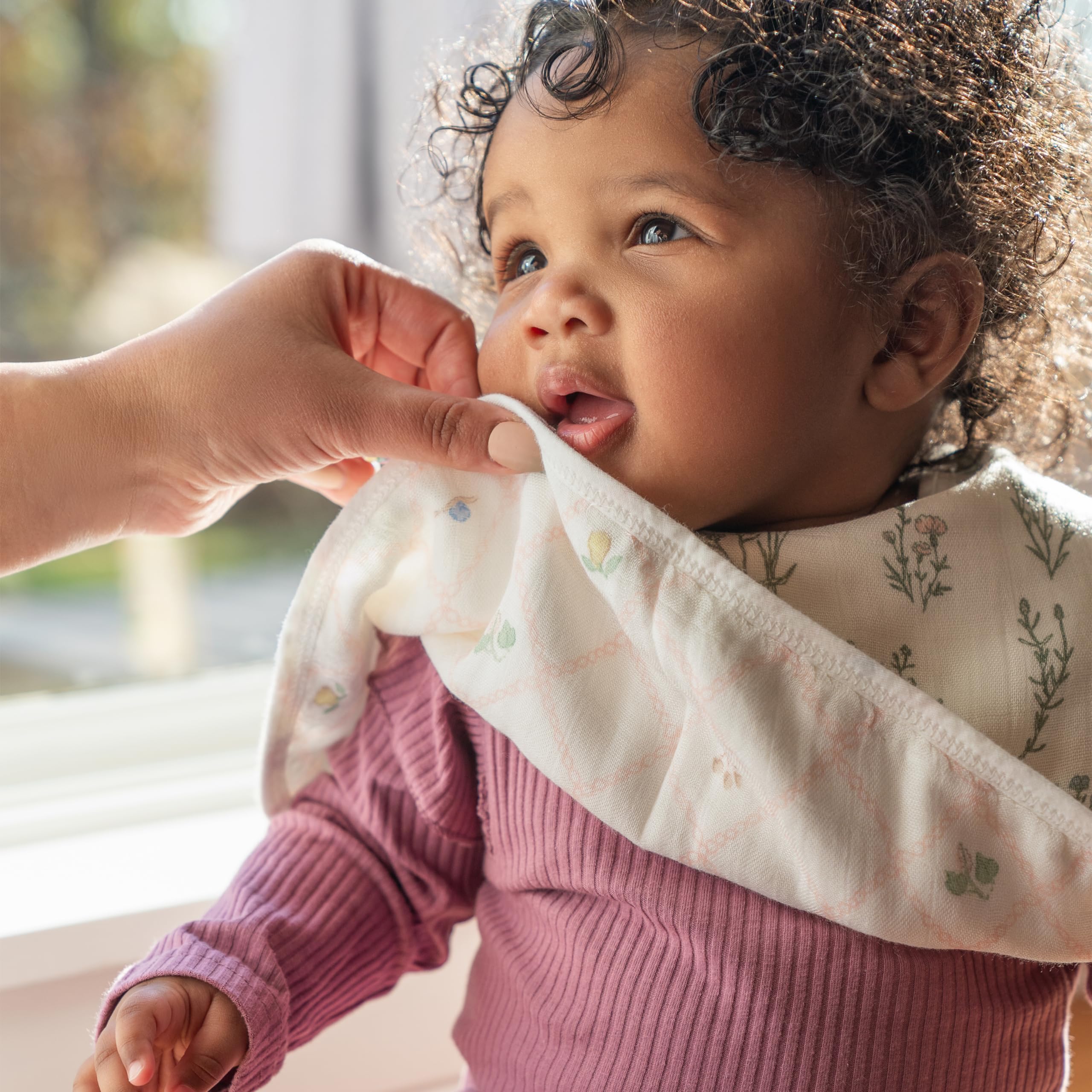 aden + anais Silky Soft Burpy Bib contoured neck with snap closure