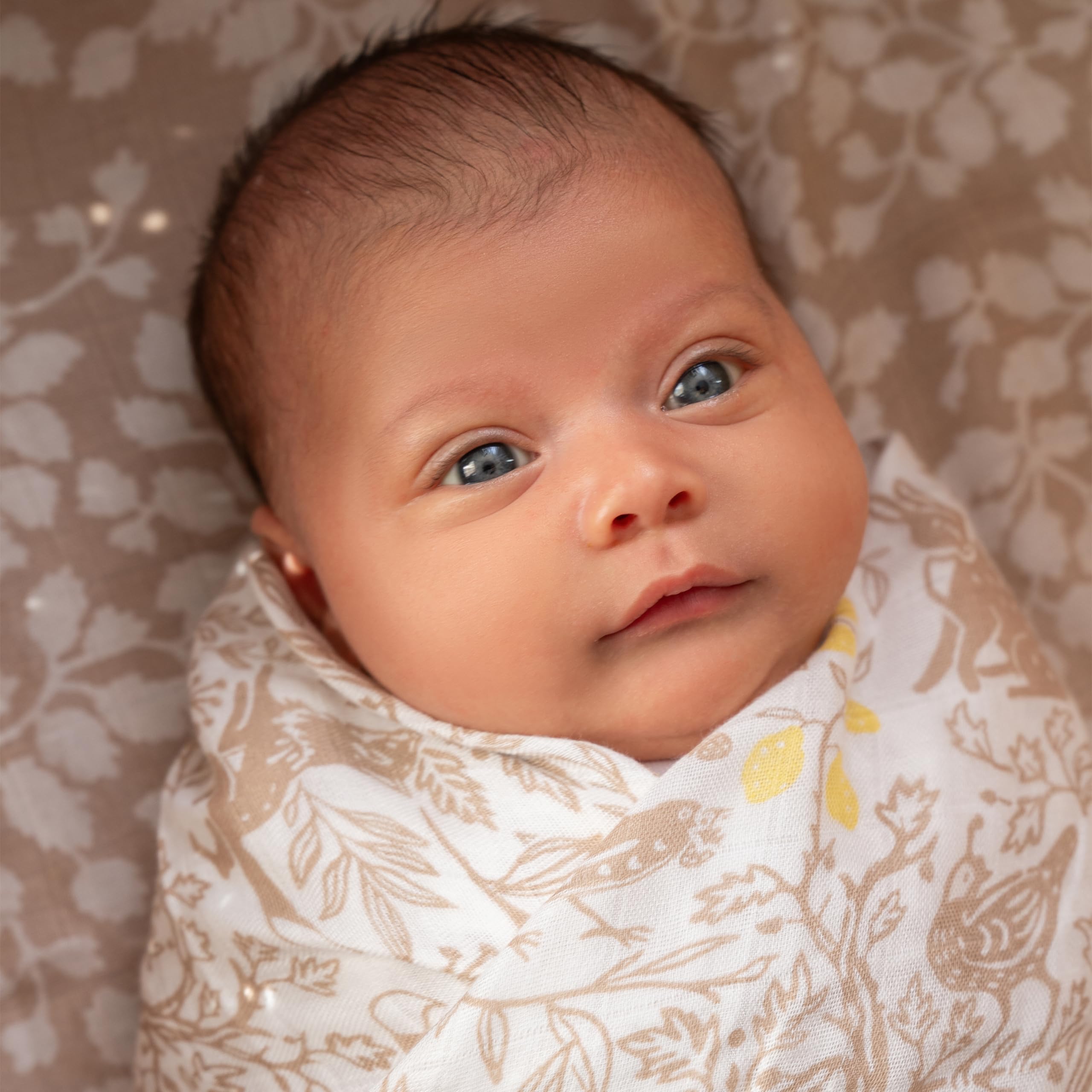 aden + anais Silky Soft Swaddle Woodland stroller-cover layout showcases versatile baby on-the-go use.