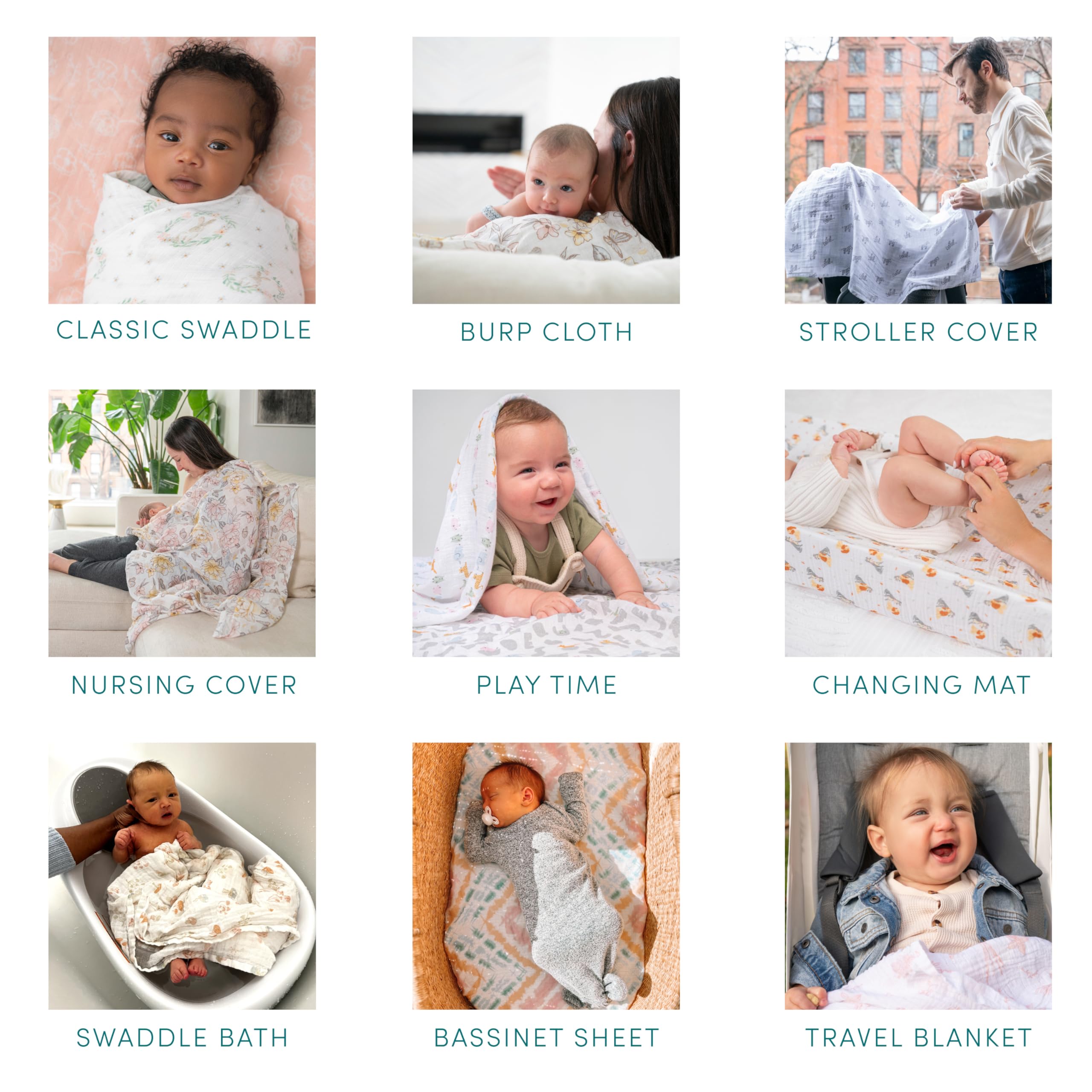 aden + anais Silky Soft Swaddle Woodland care shot highlights machine-washable convenience.