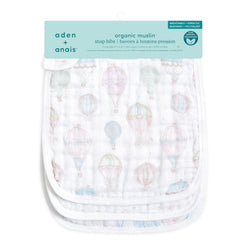 aden-anais snap bib above the clouds print back highlights gentle fabric against baby’s skin.