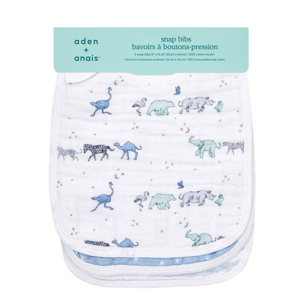 aden + anais three-layer muslin bib in action absorbing drool and spills.