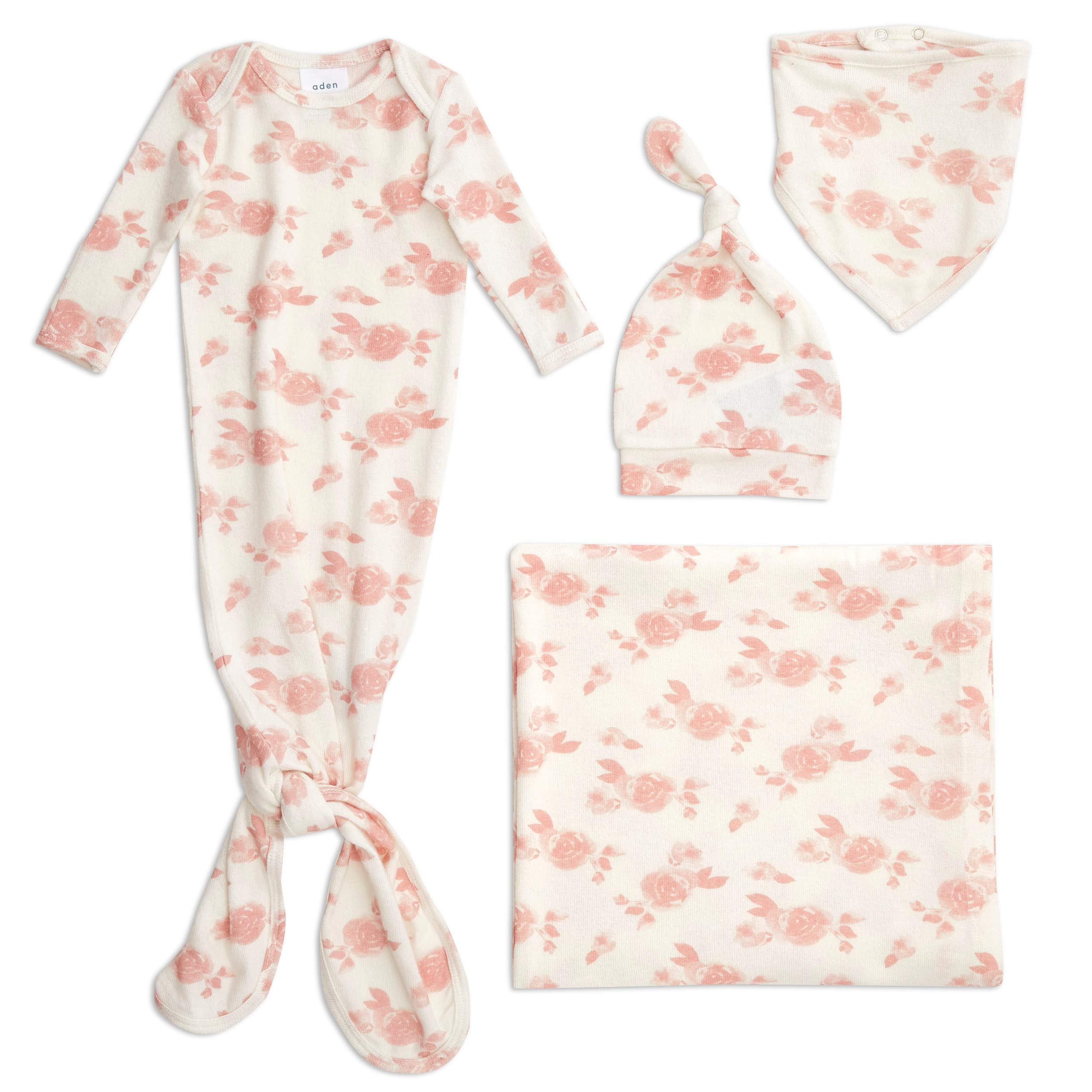 aden + anais snuggle-knit newborn gown with knotted bottom for quick diaper changes.