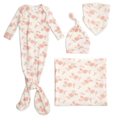 aden + anais snuggle-knit newborn gown with knotted bottom for quick diaper changes.