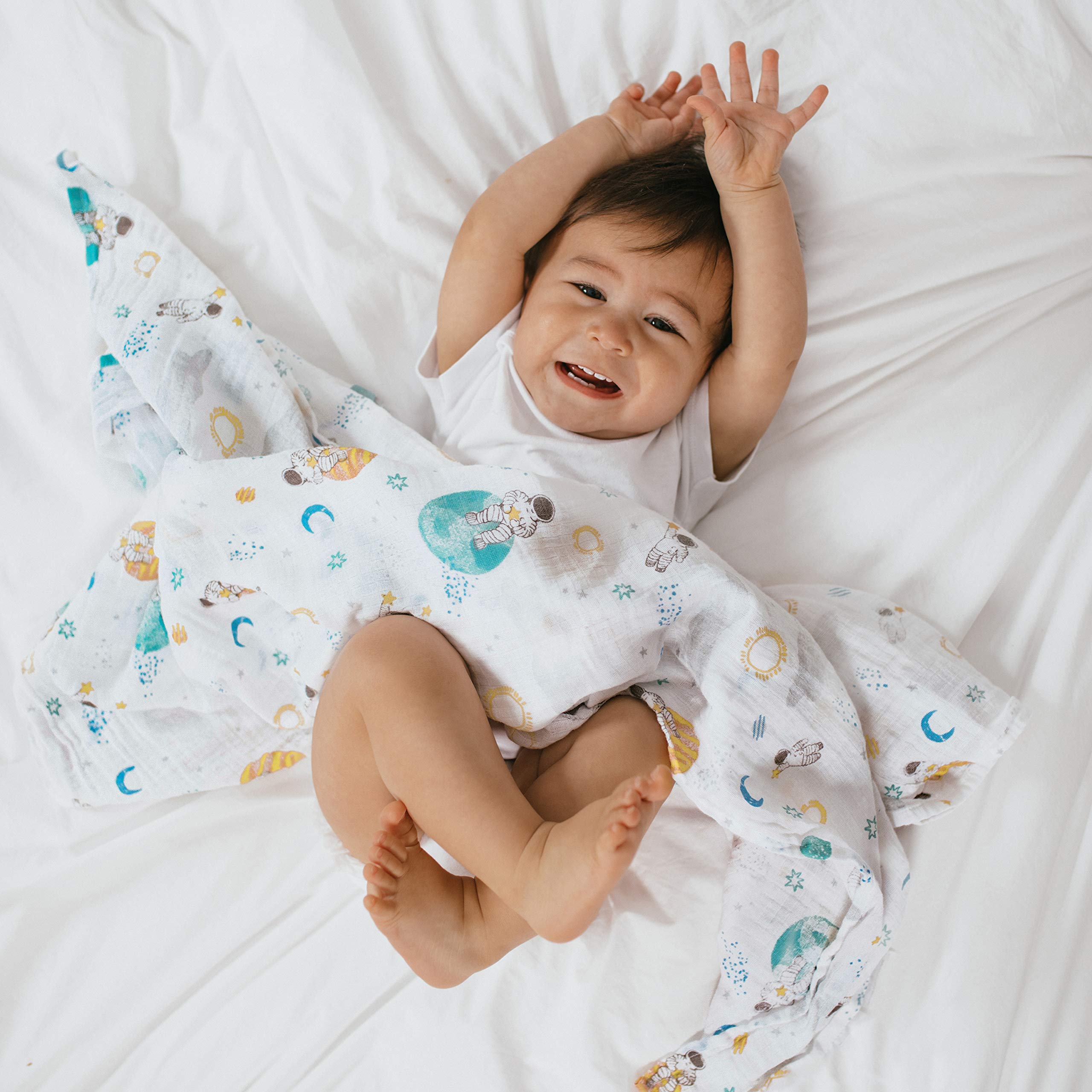 aden + anais Space Explorers muslin close-up texture, softness improves with washing