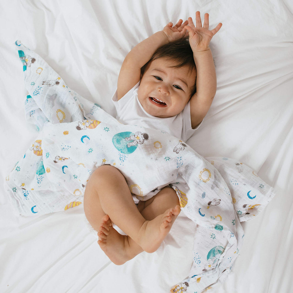 aden + anais Space Explorers muslin close-up texture, softness improves with washing