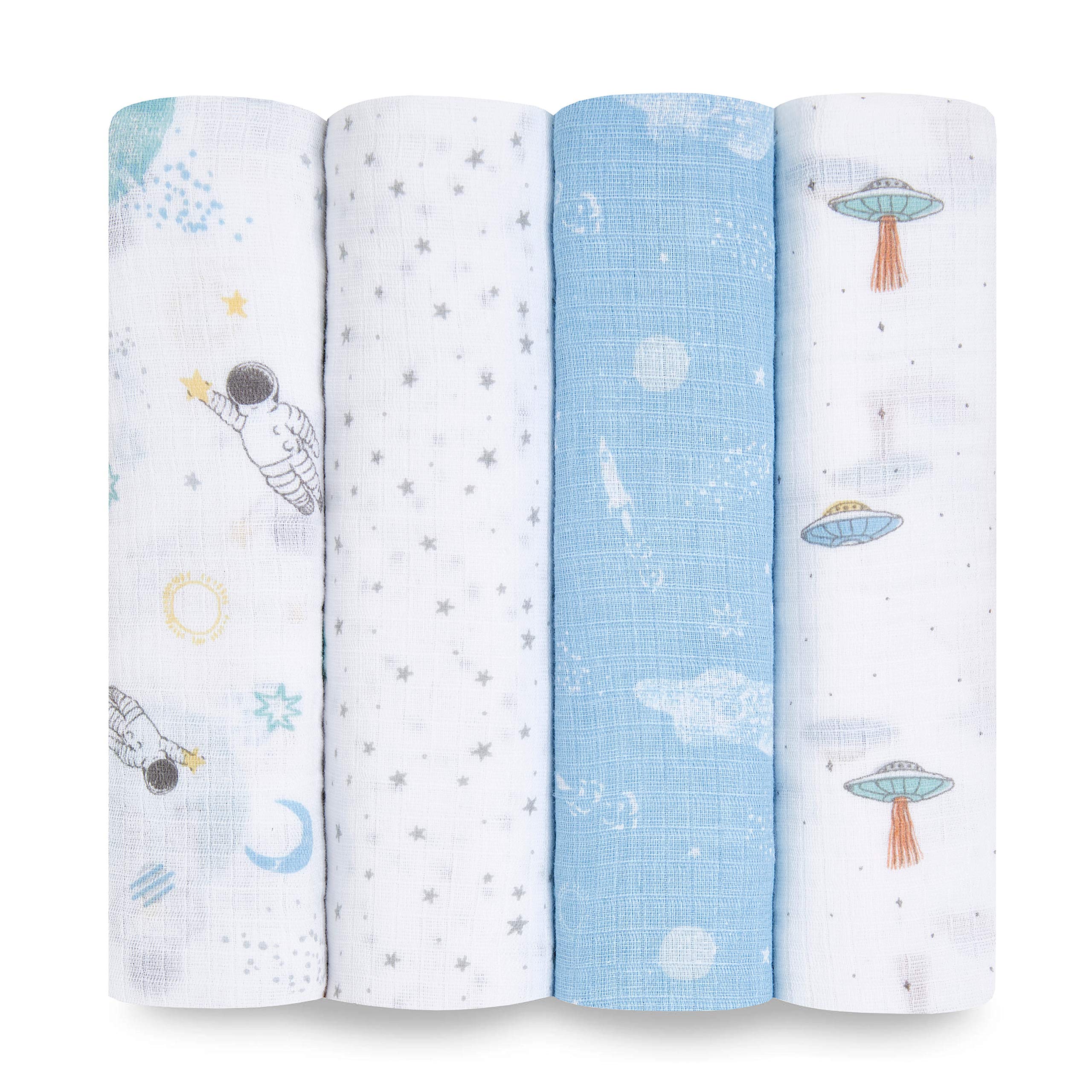 aden + anais Space Explorers swaddle pattern, breathable muslin for comfortable sleep