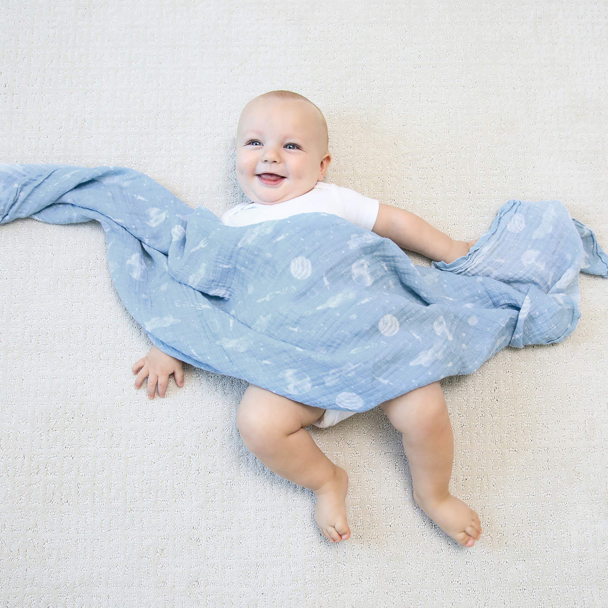 aden + anais Space Explorers swaddle used as nursing cover