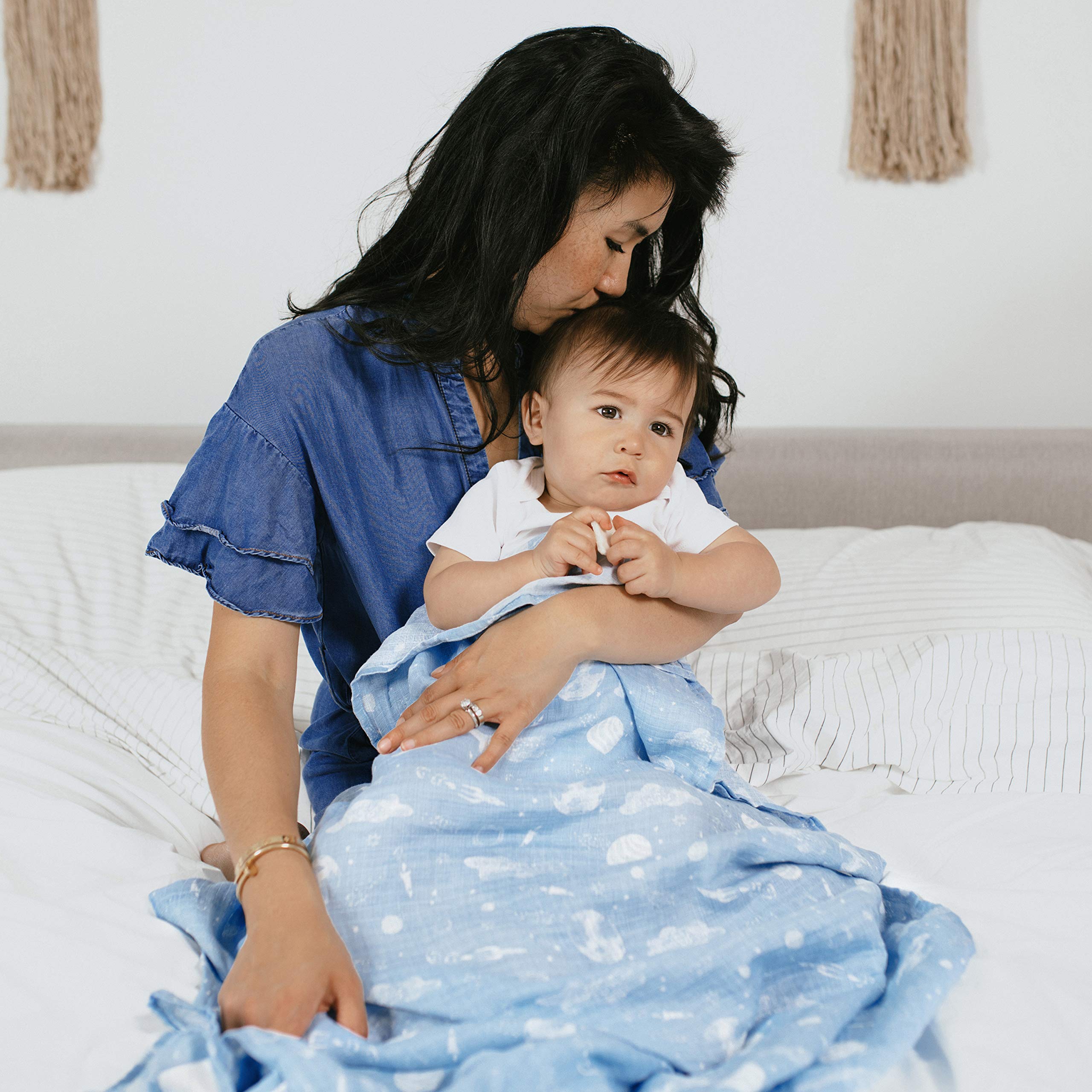aden + anais Space Explorers swaddle as stroller cover, light and breathable