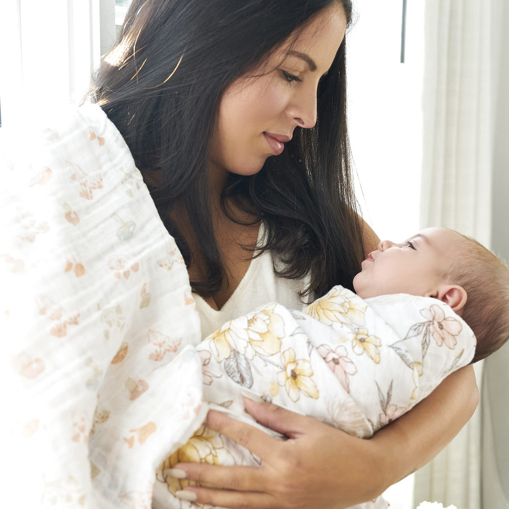 aden + anais Earthly swaddle blanket 47x47 size offers generous room for growing babies.