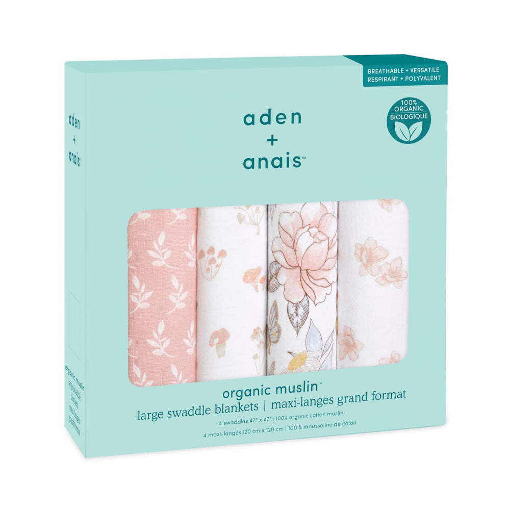 aden + anais Earthly swaddle blanket nursing cover display highlights convenient breastfeeding privacy.