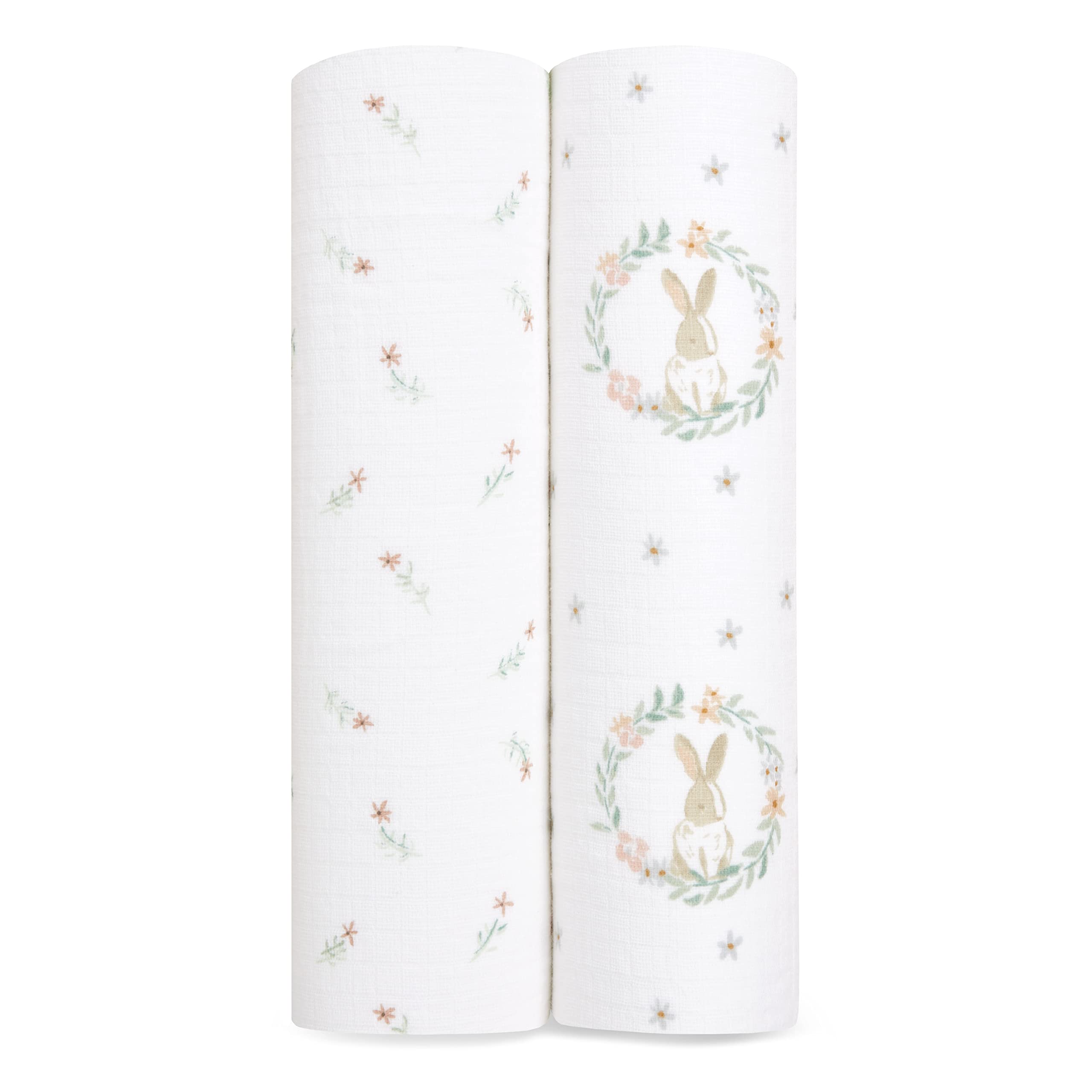 aden + anais Essentials Swaddle Blanket Blushing Bunnies for cozy, breathable swaddling.