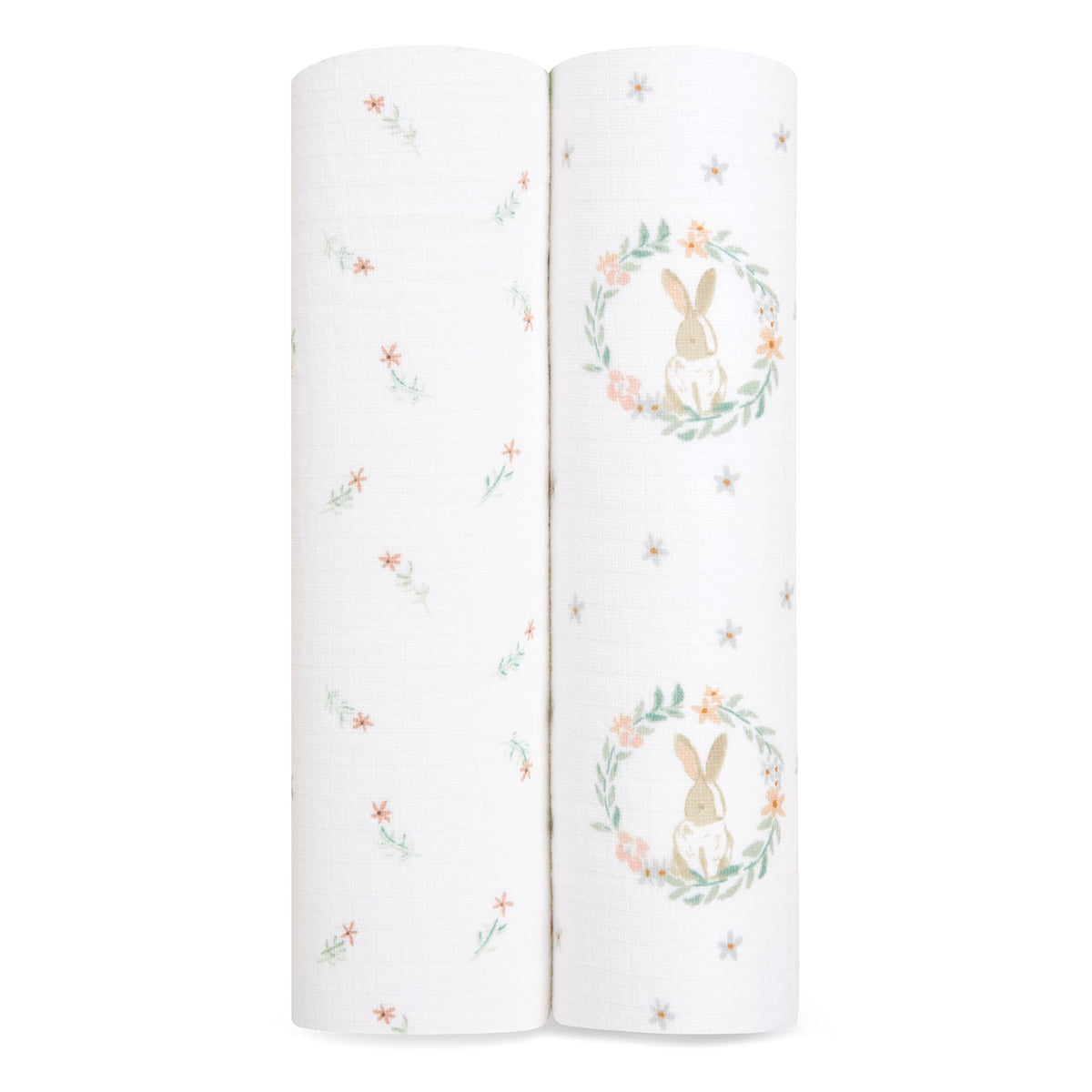 aden + anais Essentials Swaddle Blanket Blushing Bunnies for cozy, breathable swaddling.
