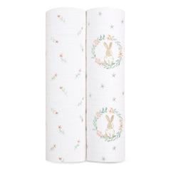 aden + anais Essentials Swaddle Blanket Blushing Bunnies for cozy, breathable swaddling.