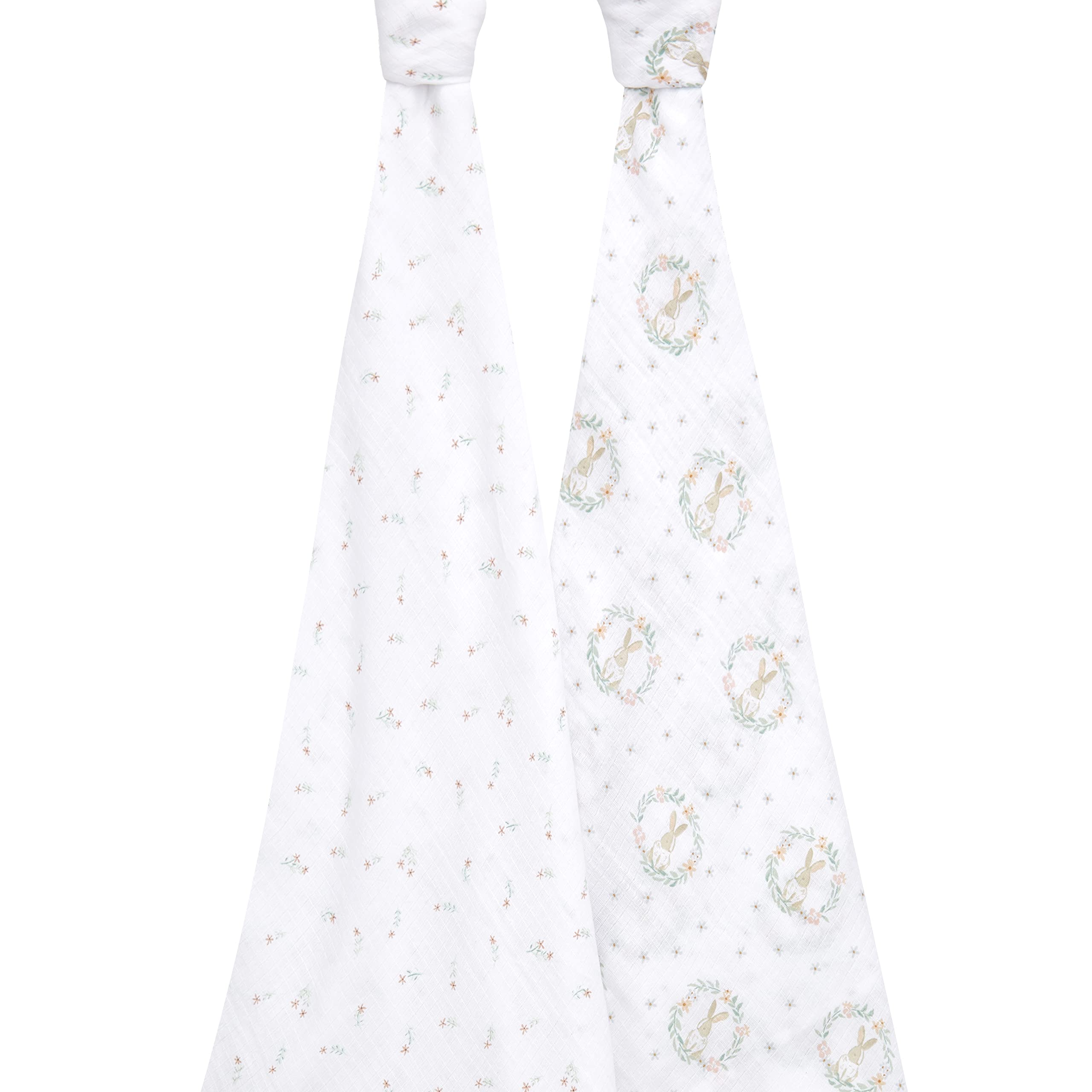 aden + anais Swaddle Blanket Blushing Bunnies used as a gentle receiving blanket.