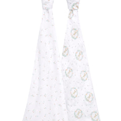 aden + anais Swaddle Blanket Blushing Bunnies used as a gentle receiving blanket.