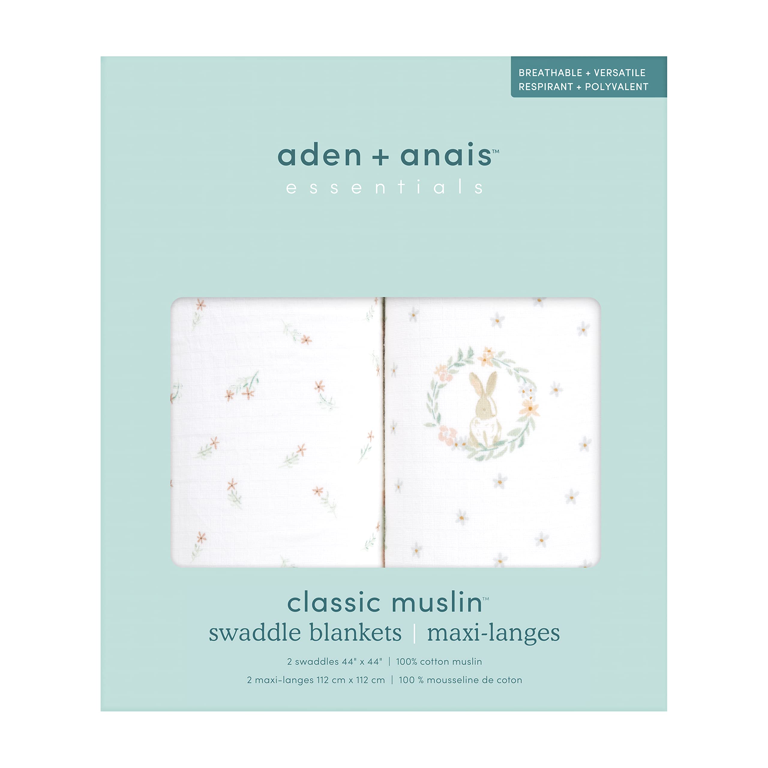 aden + anais Essentials Swaddle Blanket Blushing Bunnies as a stroller cover for shade.