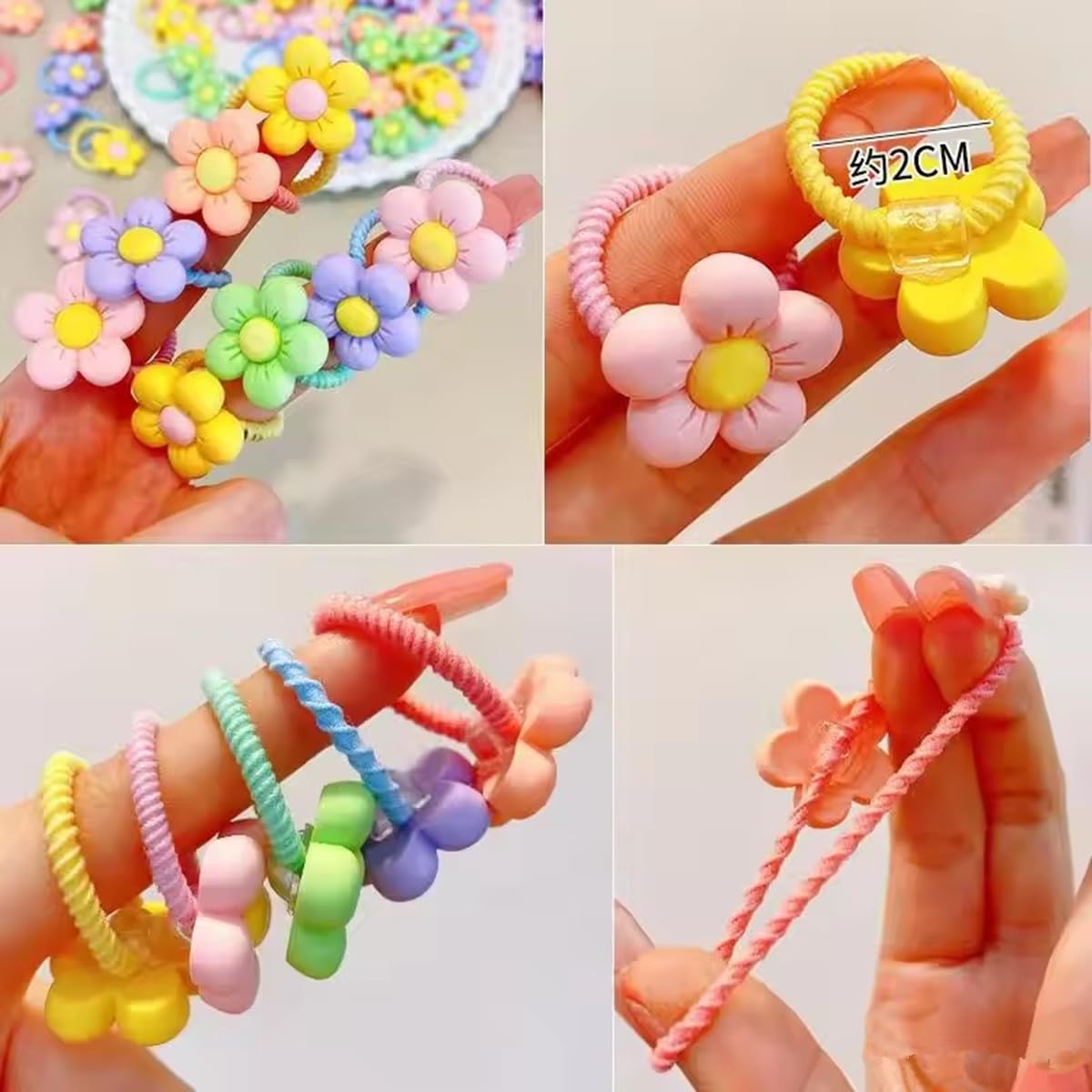 ADIASEN hair ties with flowers add playful accents while preventing tangles during playtime.