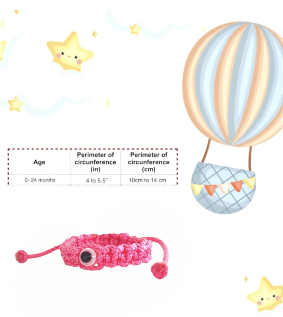 Adjustable red string baby bracelet showing the slide-lock closure