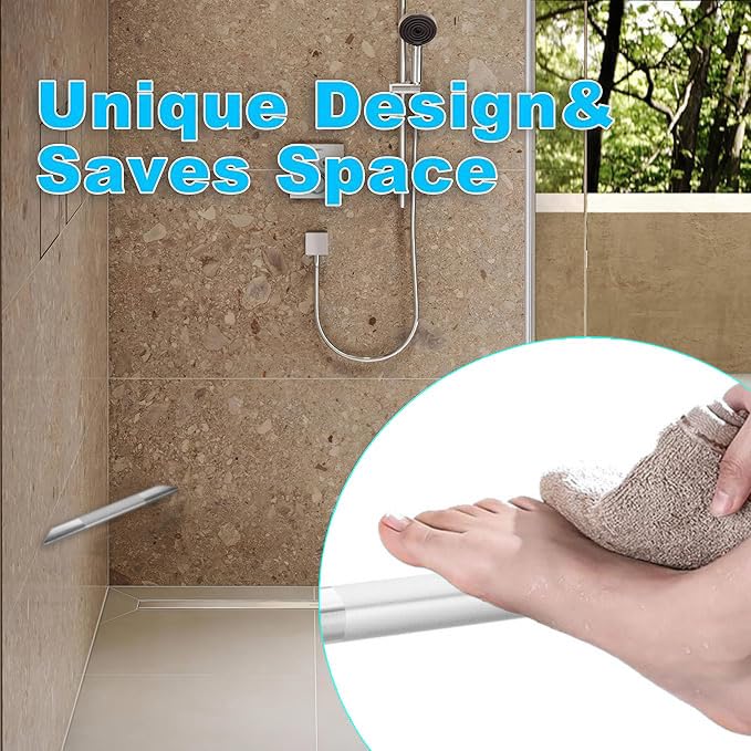 ADKO corner foot rest bar in-use demonstrates easy reach