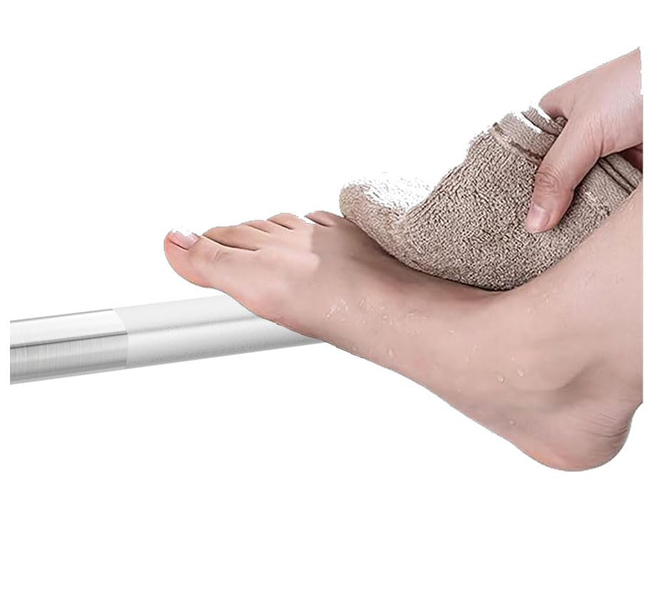 ADKO corner shower foot rest bar view improves shaving comfort
