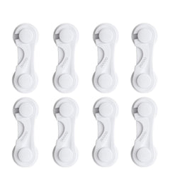Adoric child safety locks demonstrating the buckle-press design for easy adult access.