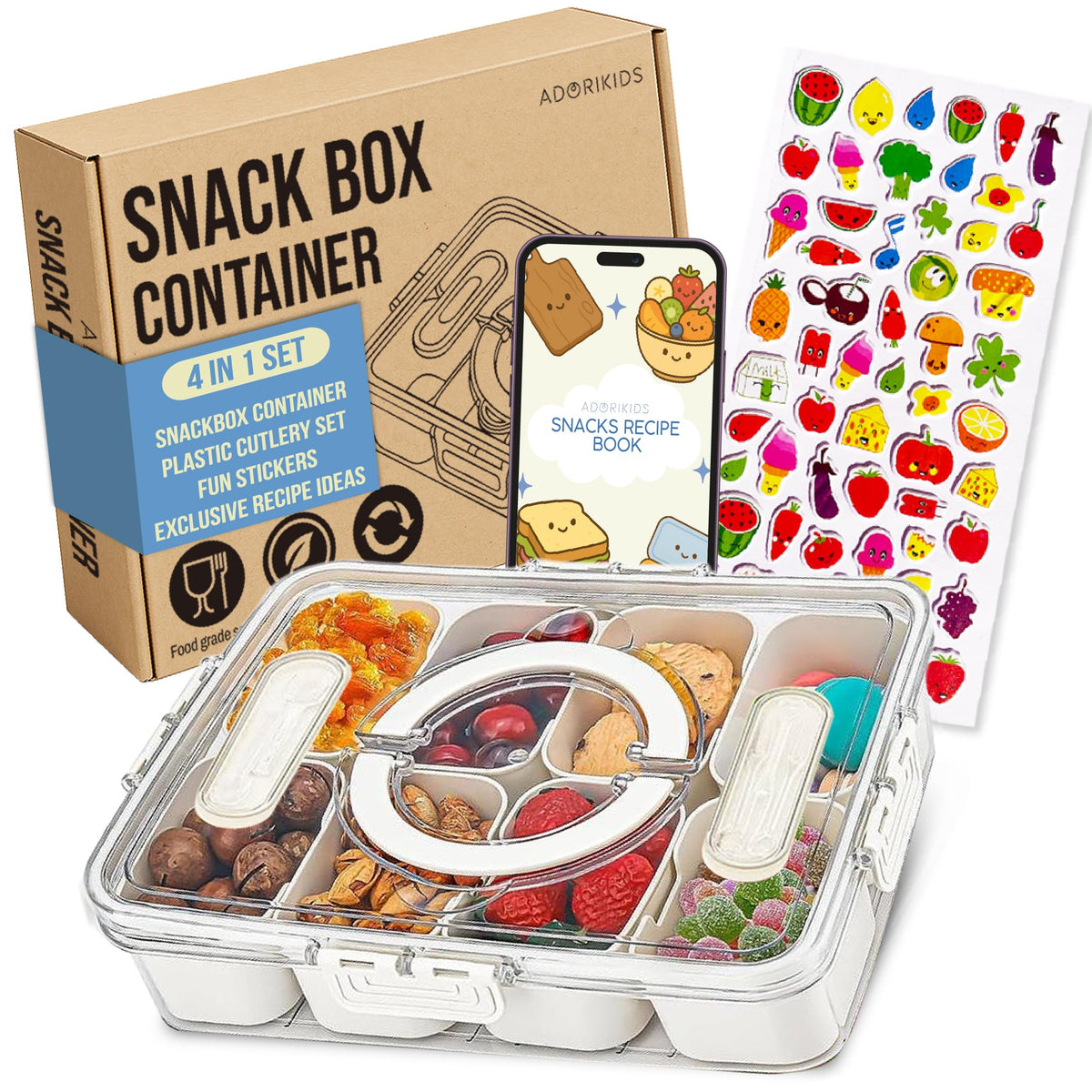 ADORIKIDS Snackle Box closed with secure lid for mess-free on-the-go snacks.