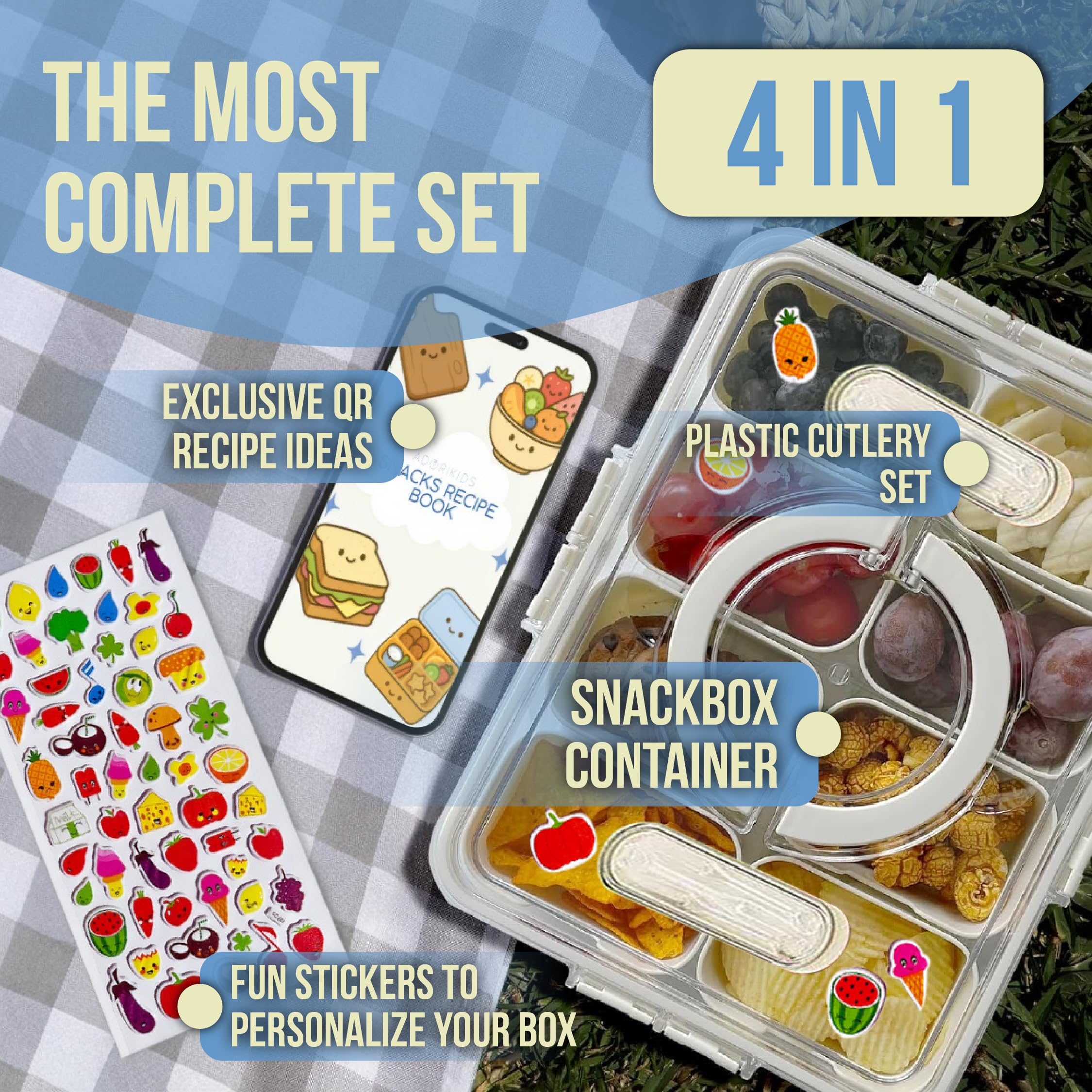 ADORIKIDS Snackle Box travel-ready design suited for school, picnics, and road trips.