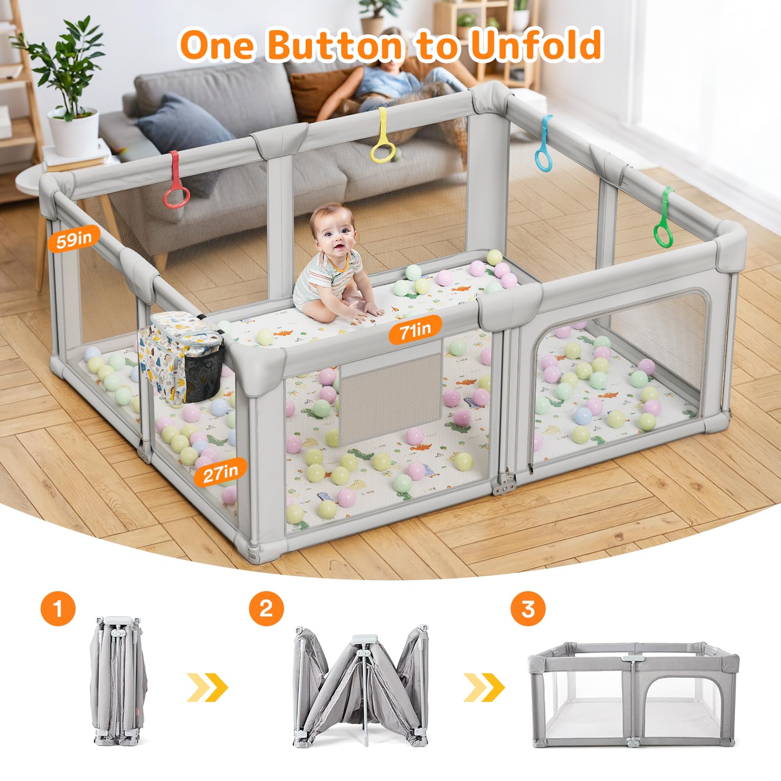 ADOTOCAM Foldable Playpen mat interior for comfy, safe play on any surface.