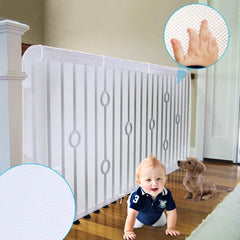 Adsoner 10ft x 2.5ft safety net in white over a balcony rail.