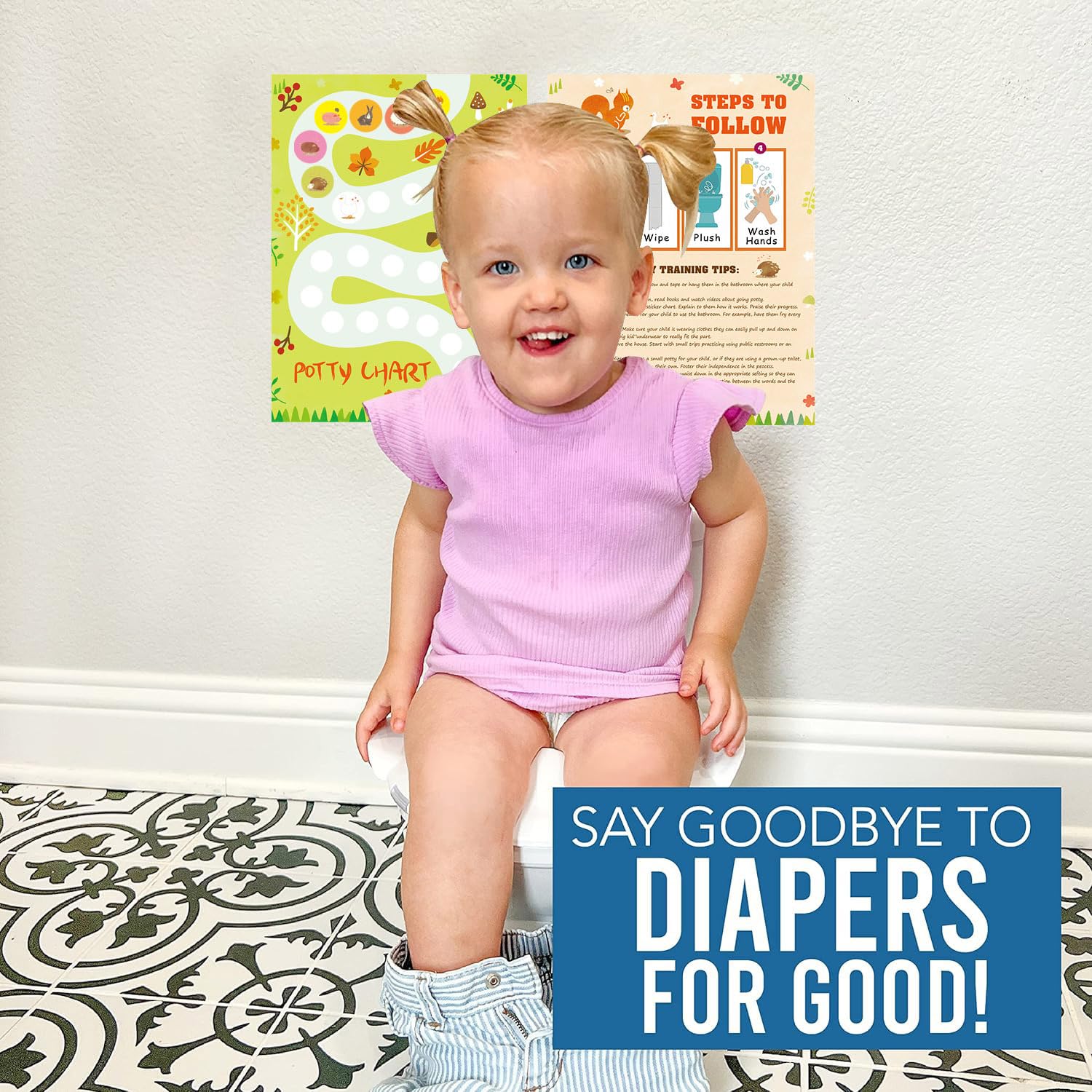 Adullpony complete potty training kit including charts and stickers for easy setup.
