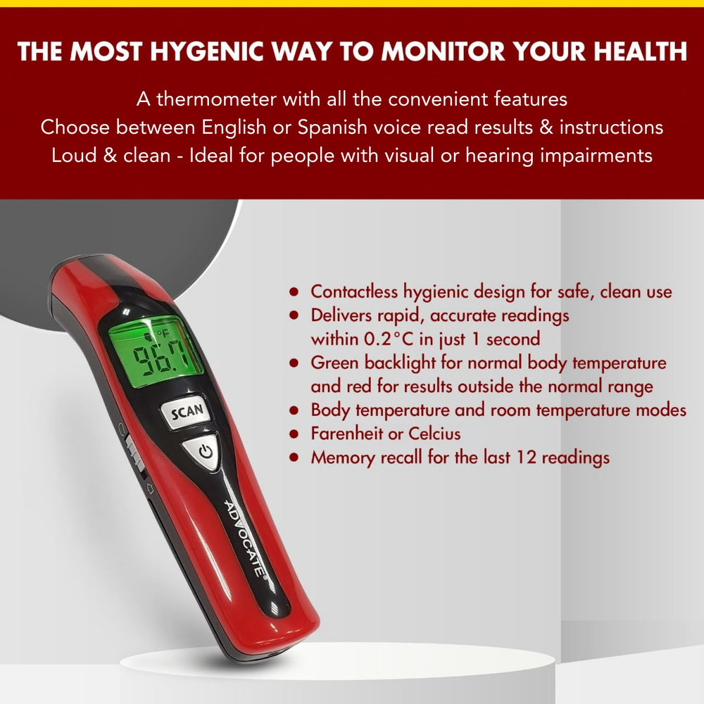 Advocate thermometer auto-recall stores last 12 readings for tracking