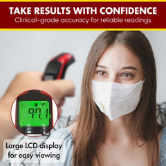 Advocate thermometer hand-held use on the forehead for fast screening