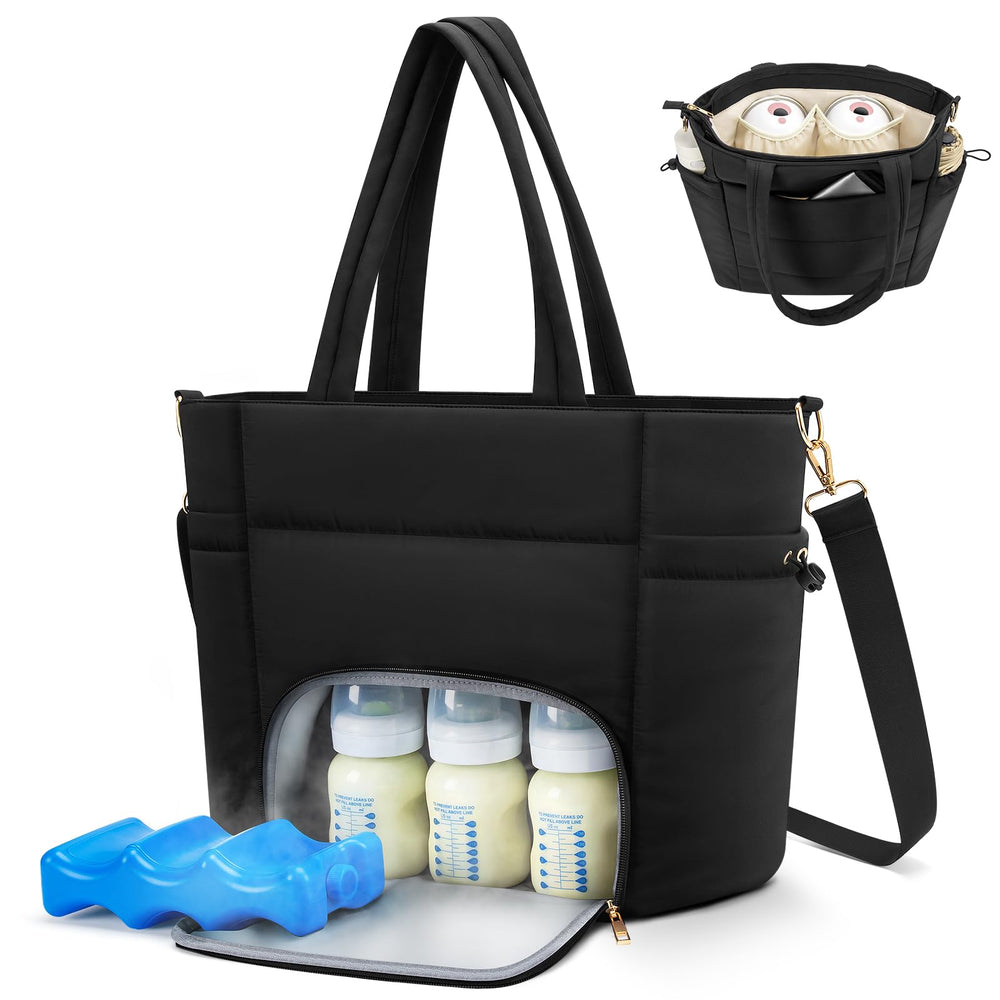Adworte wearable breast pump bag front view shows hands-free convenience for on-the-go pumping.