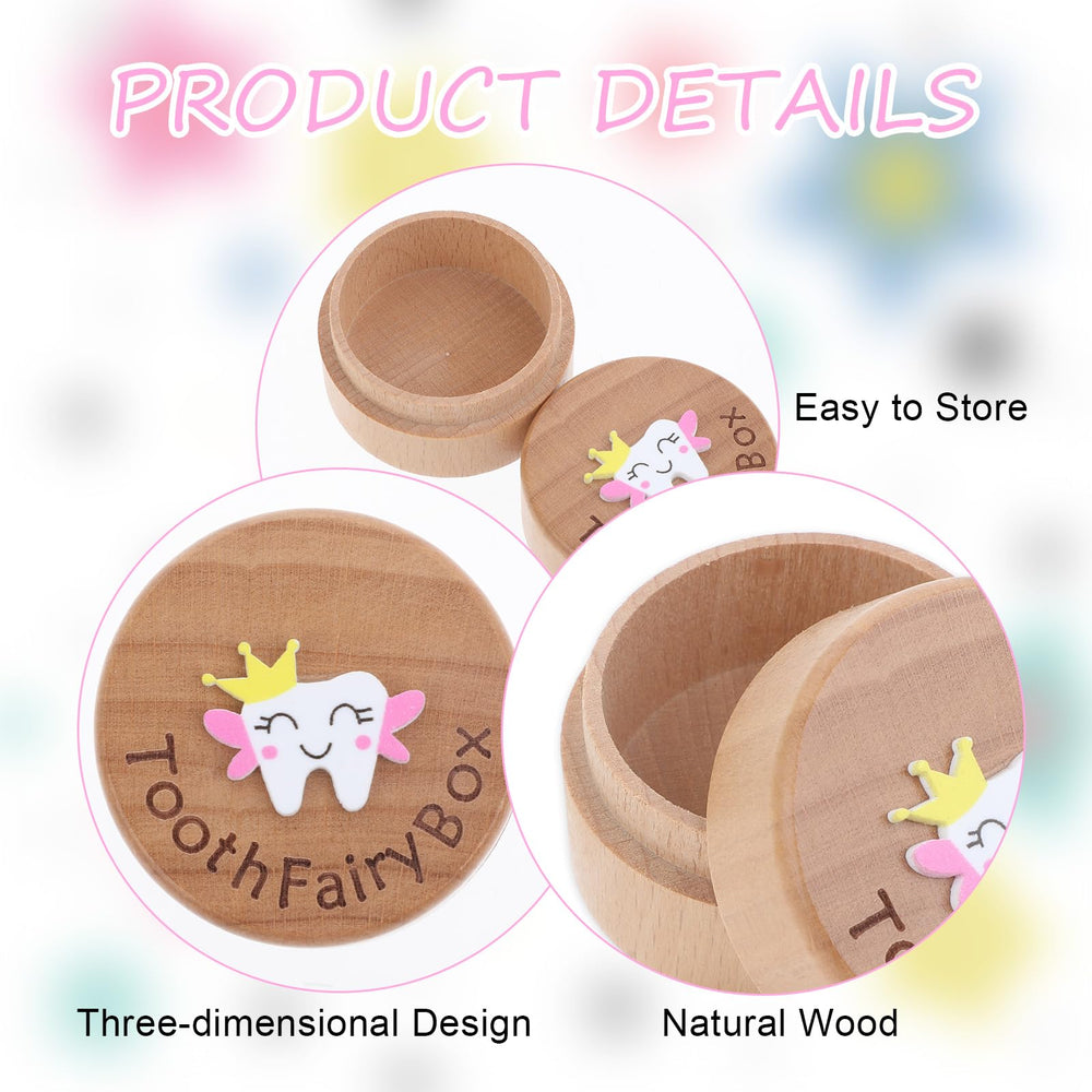 Aeaocvo Tooth Keepsake Box dimensions illustrate 5 cm diameter and slim profile