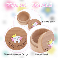 Aeaocvo Tooth Keepsake Box dimensions illustrate 5 cm diameter and slim profile