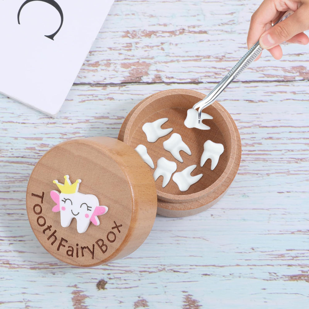 Aeaocvo Tooth Keepsake Box lid detail features engraved text and crown design