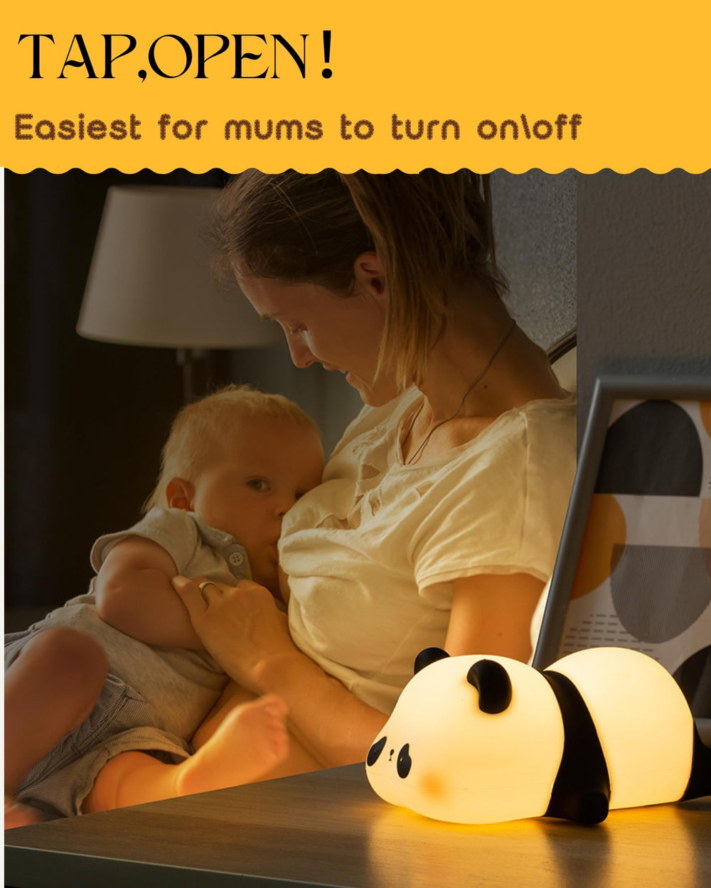 AEDNX Recolte panda night light touch-to-light for easy nighttime breastfeeding.