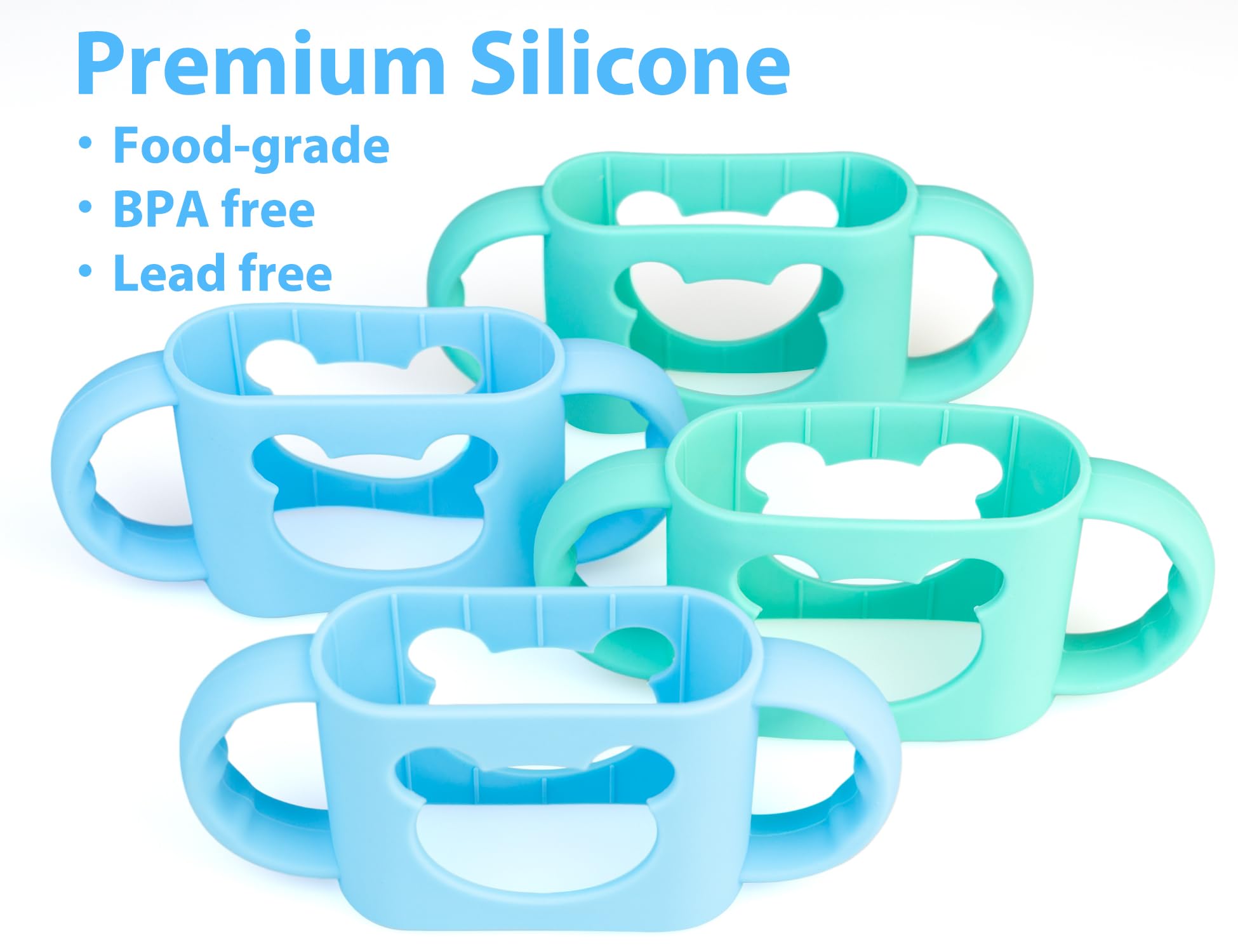 Aelop bear-design bottle handles highlight playful grip aid for tiny hands.