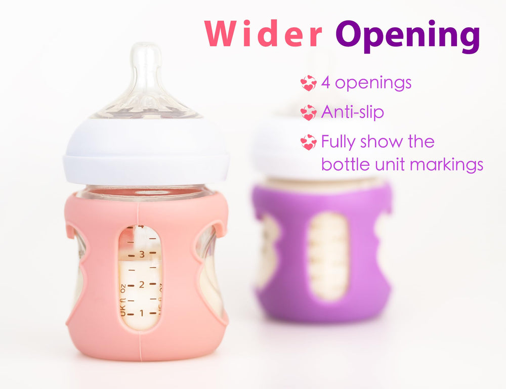 Aelop bottle sleeve closeup shows snug fit on Philips Avent 8oz bottle.