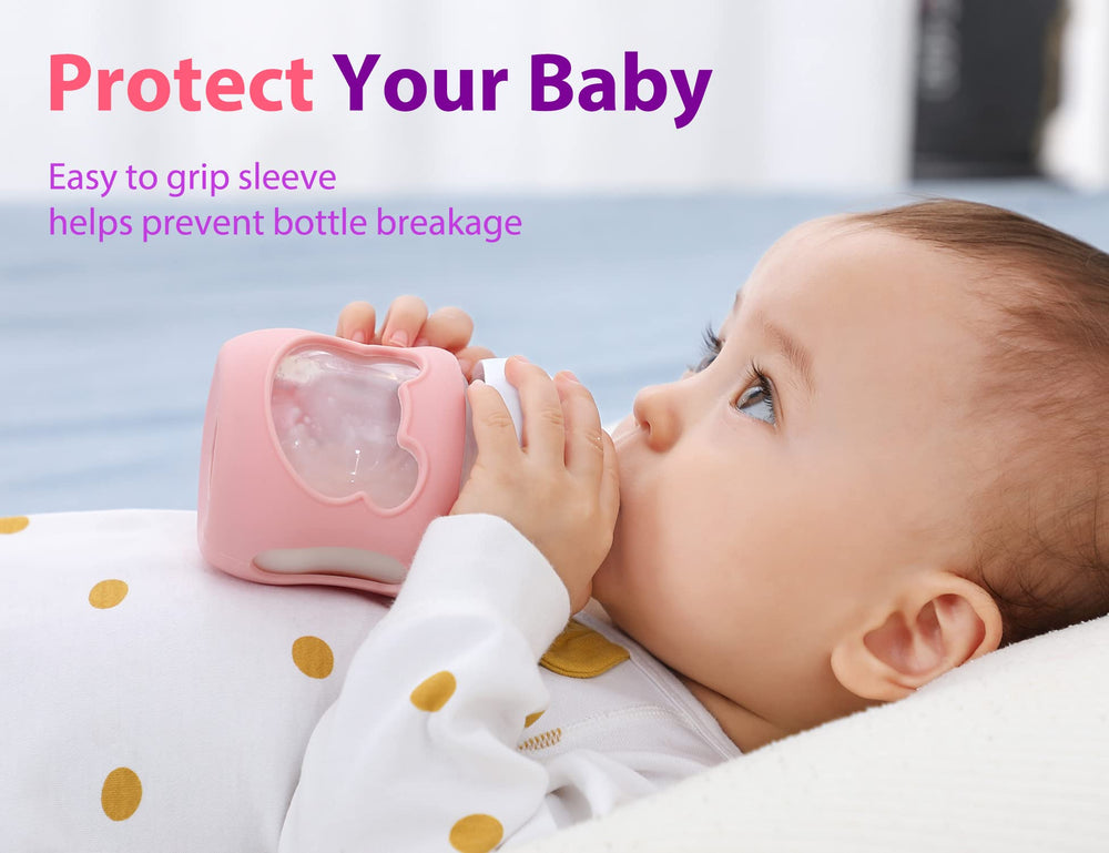Aelop pack of two silicone sleeves in pink and purple for Philips Avent keeps bottles ready.