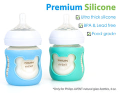 Aelop Philips Avent turquoise sleeve with bear design adds durable protection.