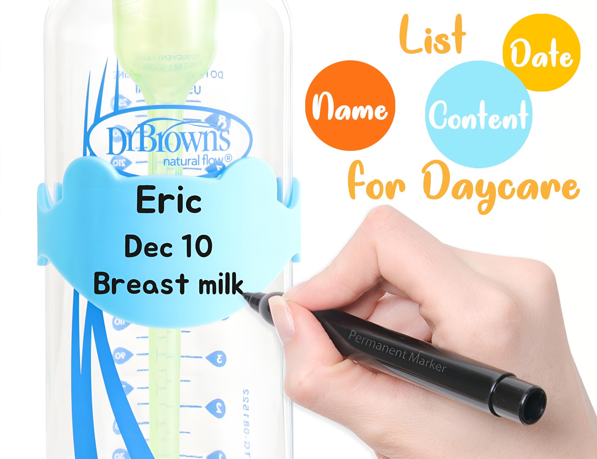 Write-on Aelop labels drying before reuse for simple day-to-day bottle labeling.