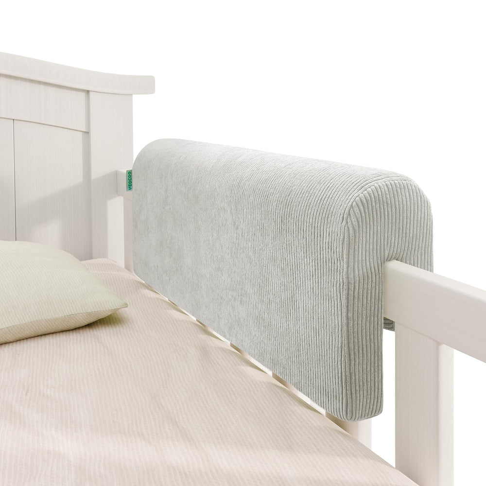 AEOCOO bed rail bumpers gray front view with soft memory foam padding for fall prevention.