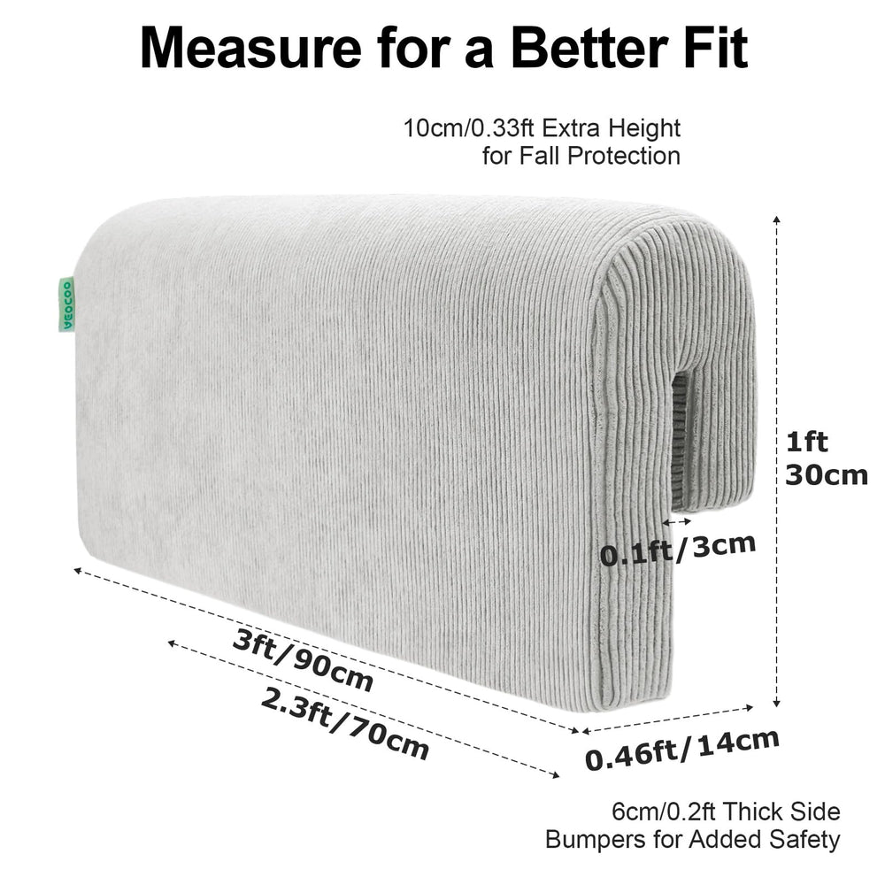 AEOCOO bed rail bumpers gray side view illustrating secure rope attachment.