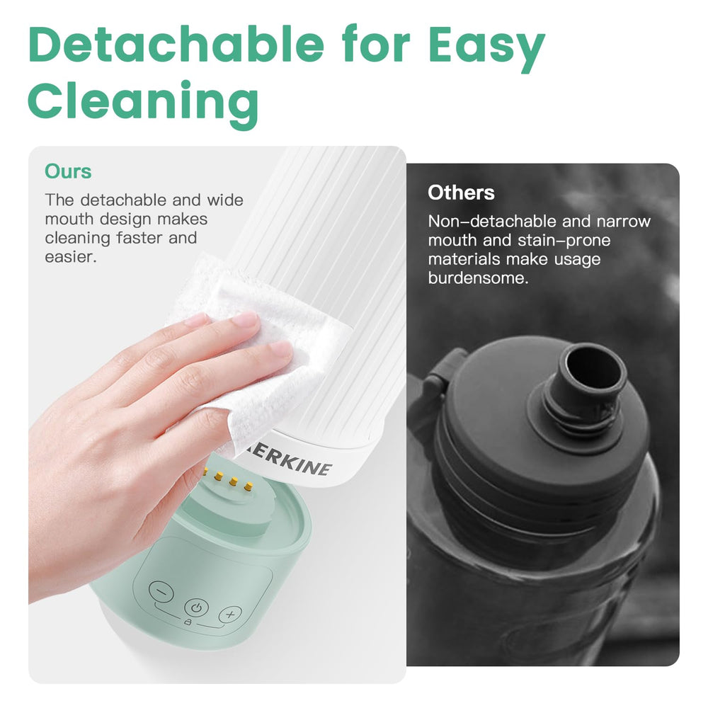 AERKINE portable warmer with detached battery base for easy cleaning.